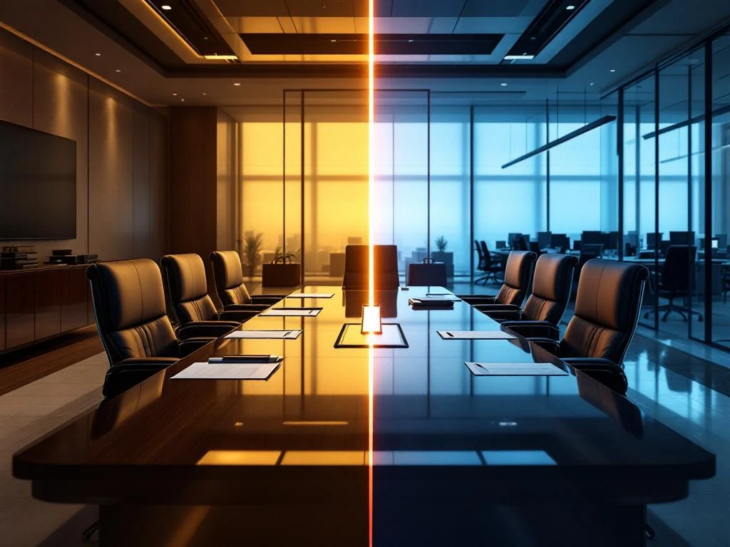 Vergelijking tussen exclusieve directiewerving in bestuurskamer en algemene recruitment in open kantoorruimte