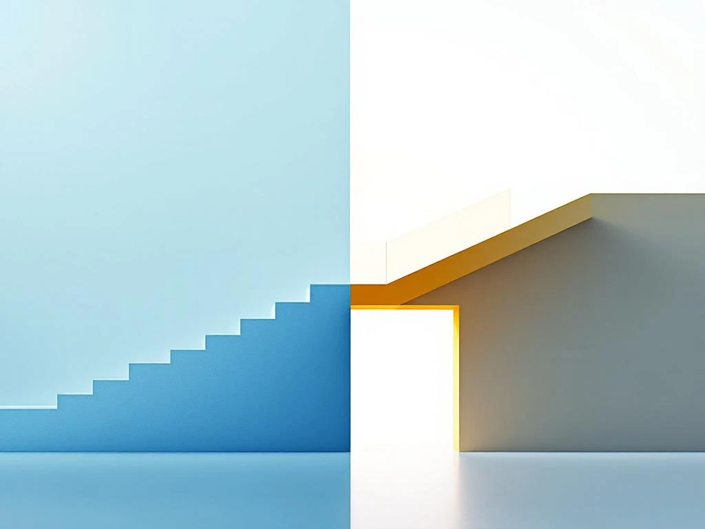 Gesplitst scherm toont blauwe trap omhoog en oranje brug over kloof, symboliseert permanente vs interim carrièrepaden