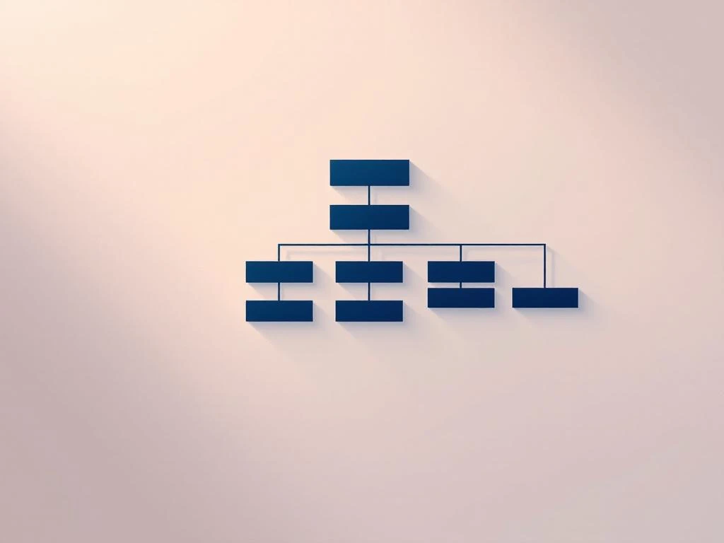 Moderne organisatiestructuur met verbonden knooppunten in marineblauw en zilver op gradiënt achtergrond