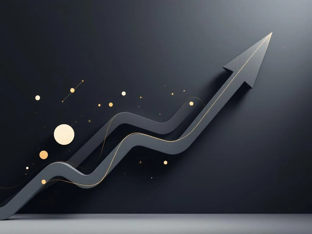 Opwaartse pijl met geometrische vormen op professionele gradiënt achtergrond, symboliseert groei en vooruitgang